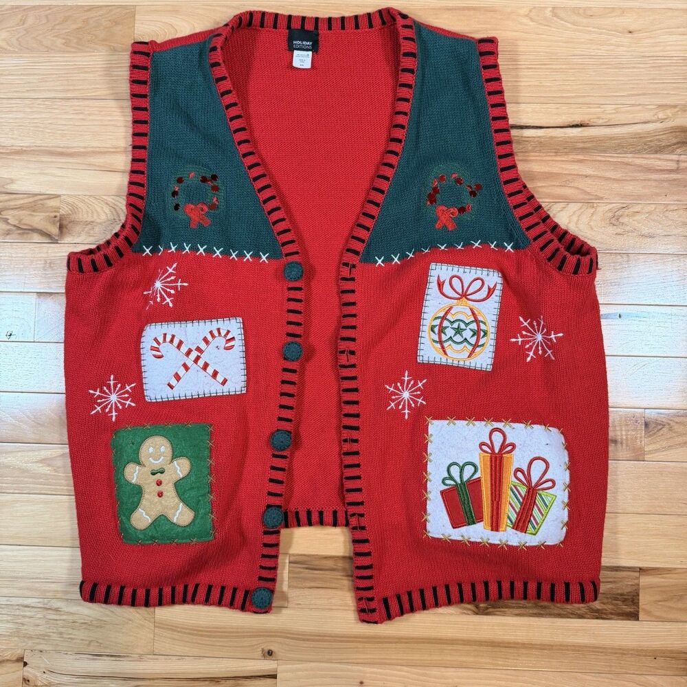 Vintage Holiday Editions Ugly Christmas Sweater Knit Vest Red Size XXL
